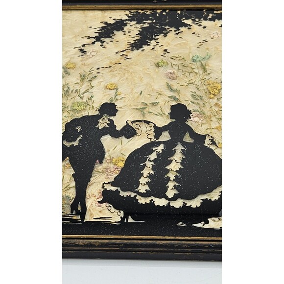 Vtg 1930 Mary Fisher Milkweed Hand Painted Reverse Couple Courting Silhouette - Picture 2 of 11